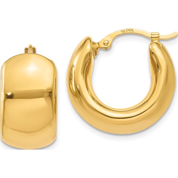 14K Yellow Gold Wide Puffed Hoop Earrings (18 X 9) Made In United States xy900
