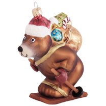 Christmas Tree Ornaments - Figurine Glass from Christmas By Krebs - Handcrafted Hanging Holiday Decor for Trees (Skiing Bear)