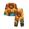 thumbnail image 2 of Rateoe Deep Yellow Colorful Sunflower Pattern Womens Pajamas Set Long Sleeve Sleepwear Button Down Nightwear Soft Cotton Pj Lounge Sets, 2 of 9