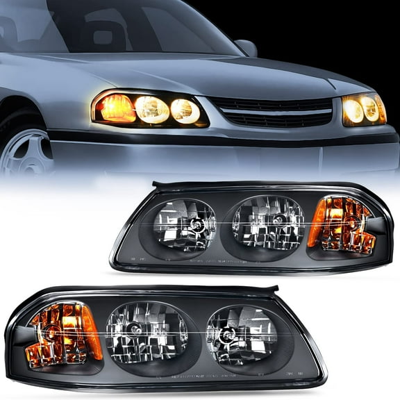 Nilight Headlight Assembly for 2000 2001 2002 2003 2004 2005 Chevy Impala Replacement Headlamp Black Housing Amber Reflector, 2 Years Warranty
