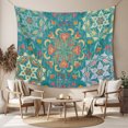 thumbnail image 2 of Green Boho Tapestry for Bedroom Wall Hanging Tapestry, Shabby Vintage Ethnic Abstract Floral Art Ceiling Backdrop Tapestries Poster Blanket Wall Decor for Teens Room Living Room Dorm 59" x 90", 2 of 8