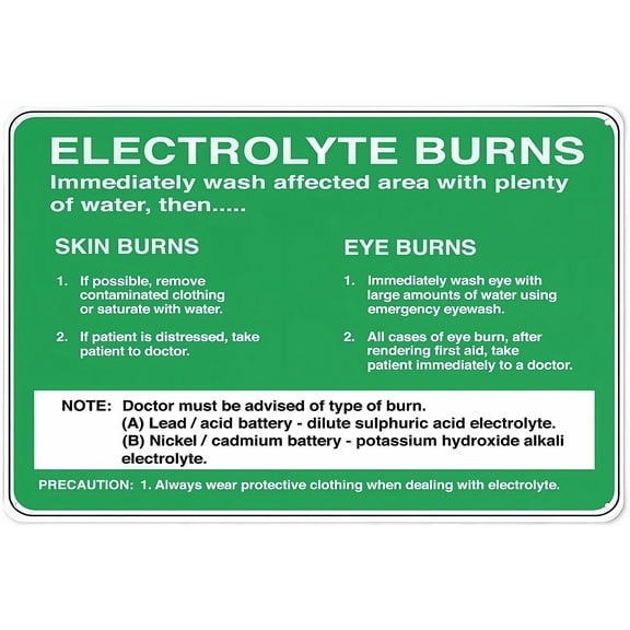 Electrolyte Burns Wash Area Warning Sticker - 12×8 Inches, Outdoor Security Sign, Home Business Lab Safety Alert