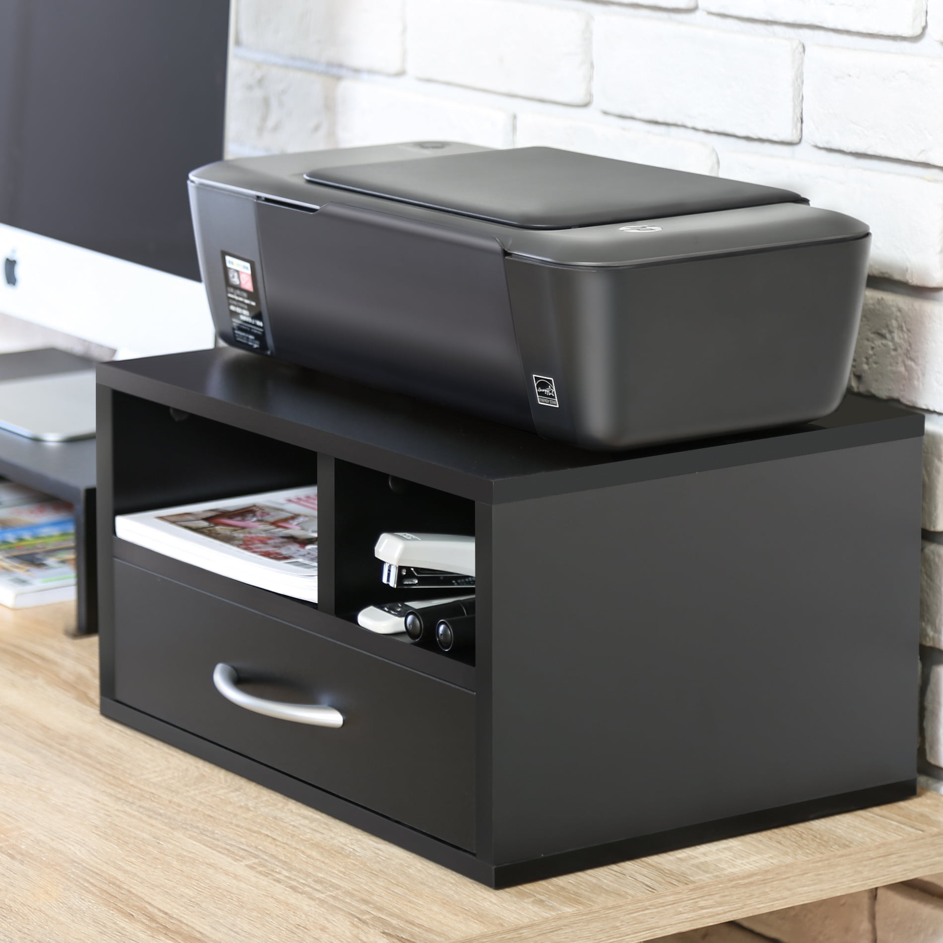 Fitueyes Wood Printer Stand Office Paper Holder Storage Desk Organizer  Black 