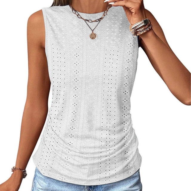 LSLJS Women's Summer Loose Casual Solid Round Neck Tank Top In Large Size, Womens Tank Tops