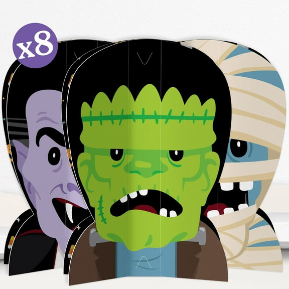 Big Dot of Happiness 3D Halloween Monsters Centerpiece Table Decorations, Freestanding Halloween Party Decor, Monster Party Centerpieces - 8 Count