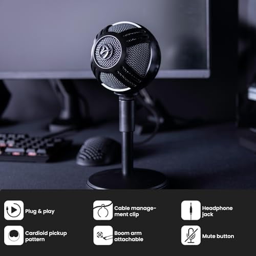 Arozzi - Sfera PRO Professional Grade Gaming/Streaming/Office USB Microphone - Cardioid, Cardioid -10dB, and Omnidirectional Polar Patterns, Boom Arm Compatible - Black