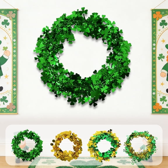 Viflosae Spring Wreaths for Front Door Outside Spring Door Wreath St. Patrick's Day Trefoil Ribbon Wreath Irish Wires Wreath with Floral Shape Table Candleholder Wreath Decoration