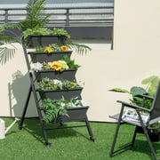 Costway 1 PCS 5-Tier Vertical Raised Garden Bed Elevated Planter with Wheels & Container Boxes Gray