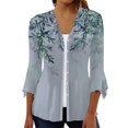 thumbnail image 3 of Sksloeg Women's 3/4 Length Sleeve Tops Vintage Flower Printed Thin Cardigan Women Flutter Sleeve Women Button Down Shirt S-3xl,Light Gray L, 3 of 3