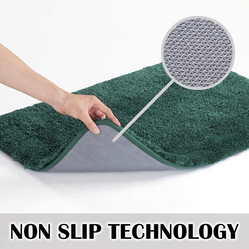 Bathroom Contour Rug Non Slip Bath Mat Water Absorbent Soft Microfiber Shaggy Bathroom Mat Machine Washable Bath Rug for Bathroom Thick Plush U Shape Toilet Rug (20 x 24, Hunter Green)