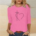 thumbnail image 2 of Blouses pour Femmes, T-Shirt Imprimé Mi-Longueur Manches 3/4 Col Rond Décontracté, Blouses pour Femmes T-Shirts pour Femmes, 2 of 3