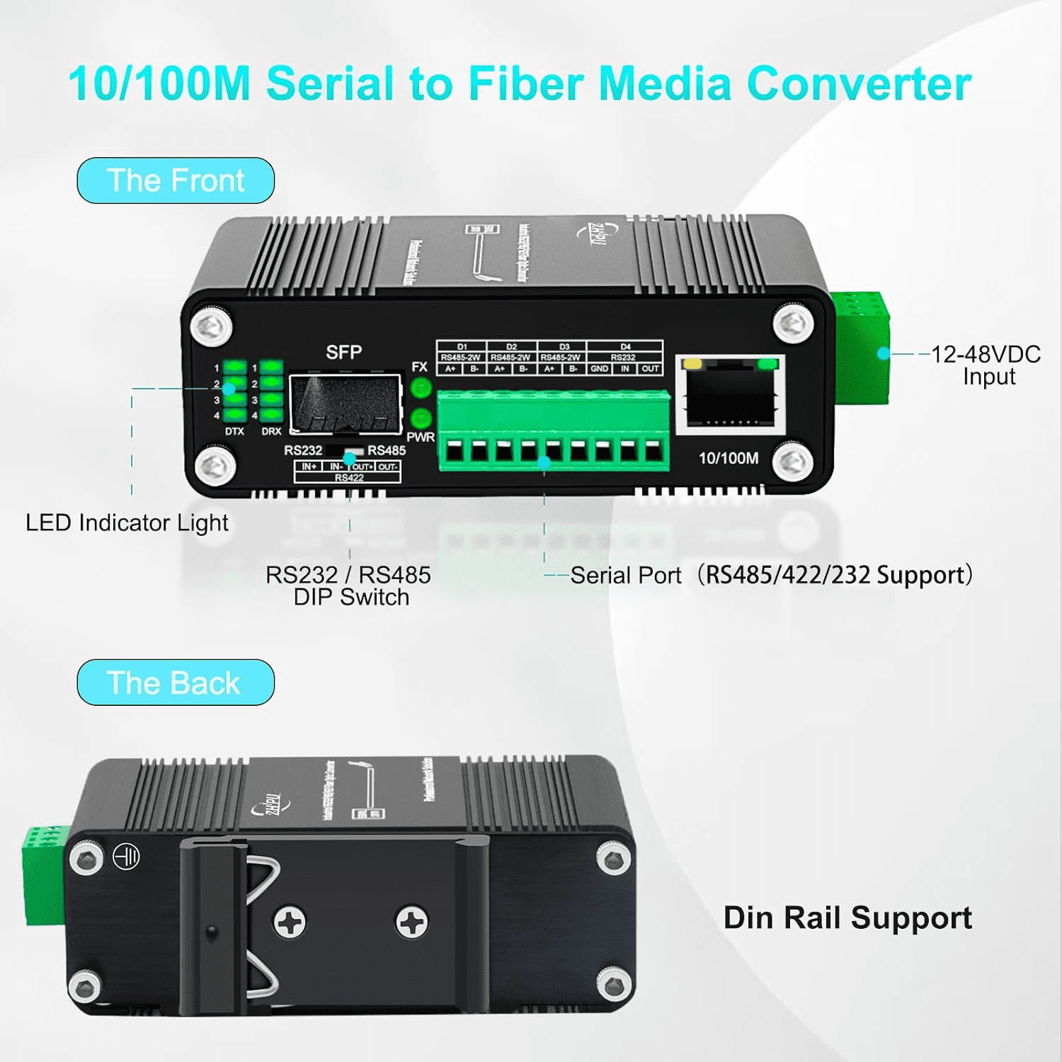 Industrial Gigabit Passive PoE Injector Hardened POE Adapter with 12-24V DC Input 24V PoE Output 35mm DIN- Rail