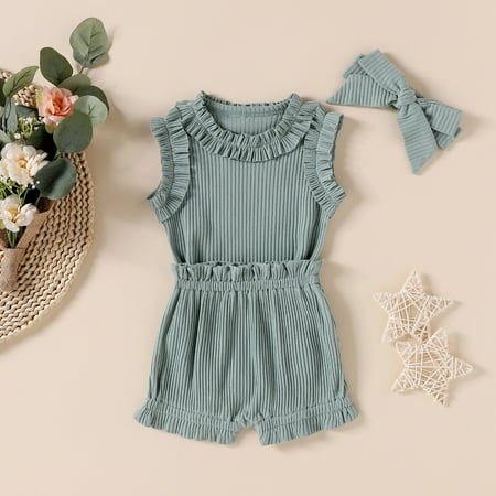 

TOWED22 Toddler Girl Summer Outfits Infant Baby Girl Birthday Outfits Lace Floral Romper Sweet One Bodysuit Ruffle Backless Jumpsuit Headband Green