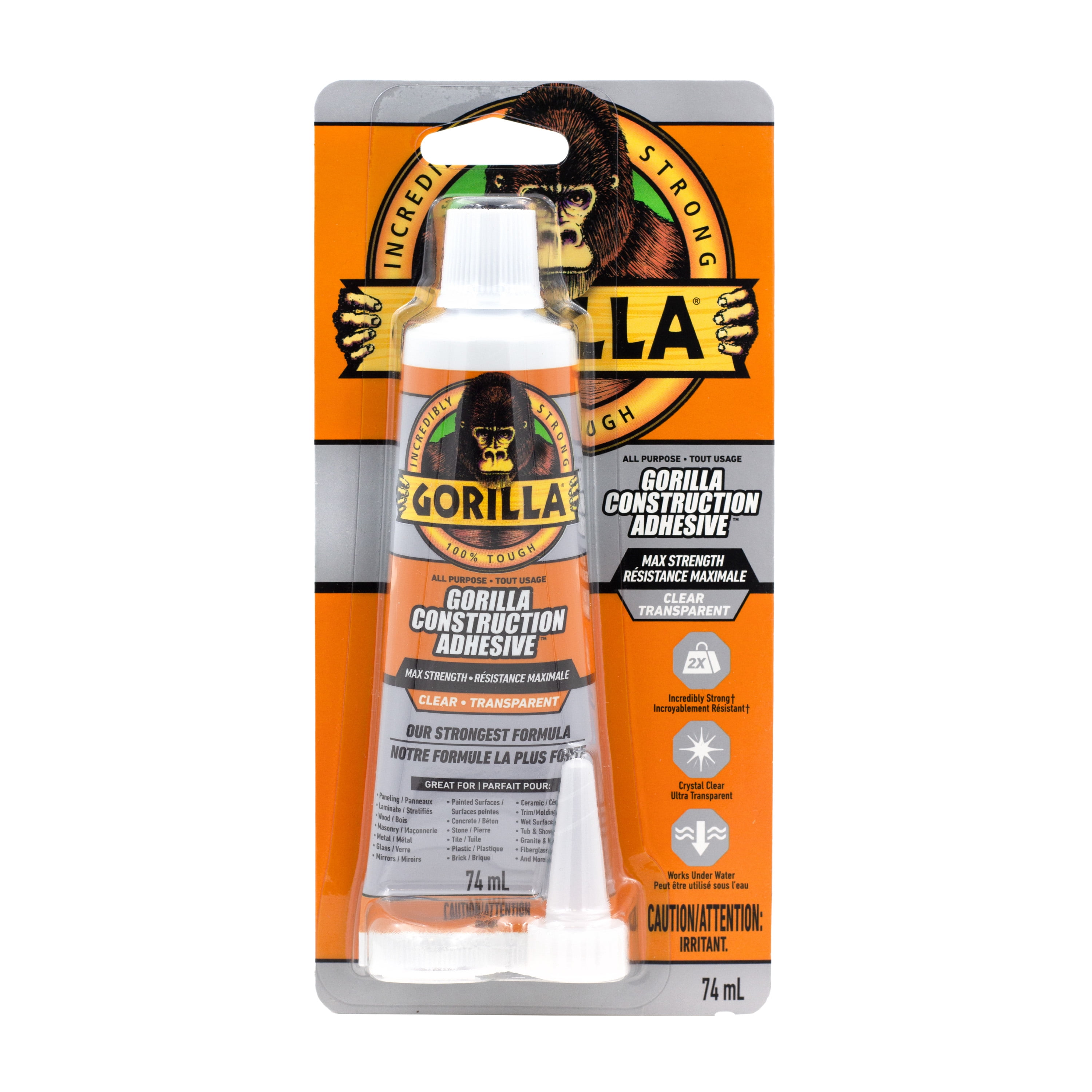 Gorilla Max Strength Clear Construction Adhesive,74ml Clear