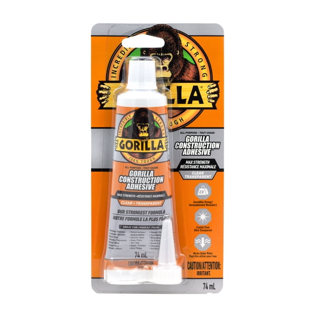 Gorilla Adhésif de construction transparent résistance maximale, 74ml, transparent