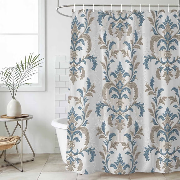 Blue Tan Flower Waterproof Fabric Shower Curtain,Abstract Vintage Ethnic Tribal Boho Waterproof Fabric Shower Curtain for Bathroom Curtains Bathtubs Hotel Shower Curtains with 12 Hooks Long 72x78in