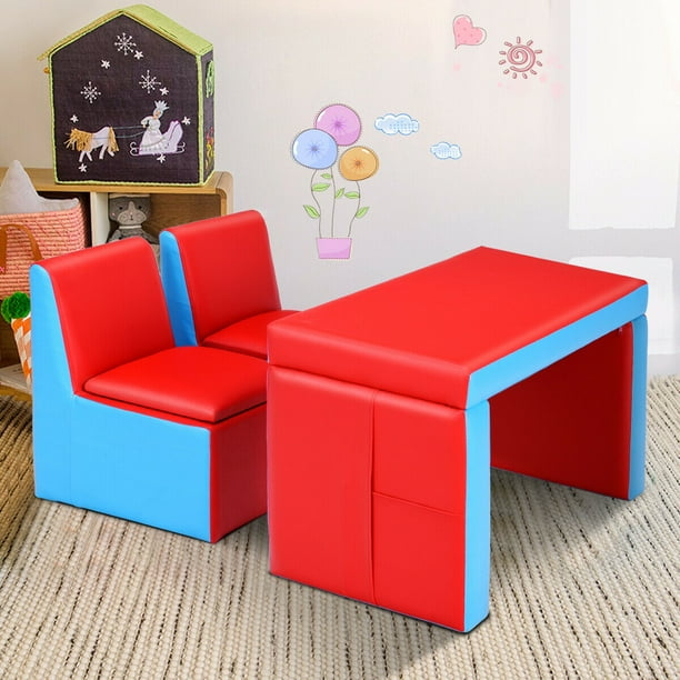 Gymax Multi functional Kids Sofa Table Chair Set Couch Storage Box Furniture Bedroom