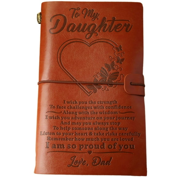 XYKA To My Daughter Leather Journal from Dad  Personalized Refillable Travel Diary with Engraved Message, PU Leather Cover, 120 Pages, Cellphone and Card Slots Perfect Christmas, Birthday