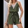 thumbnail image 4 of Mono Corto Sexy de Verano para Mujer con Cuello en V, Sin Mangas, Informal, con Lazo en la Cintura y Bolsillo, 2025 Verde L, 4 of 8