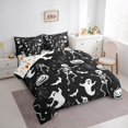 thumbnail image 3 of Feelyou Skeleton Skull Bedding Comforter Set 7pcs, Spooky Pumpkin Ghost King Bedding Sets, Gothic Halloween Theme Reversible Bed Sheets, Lightweight Room Decor, 3 of 7