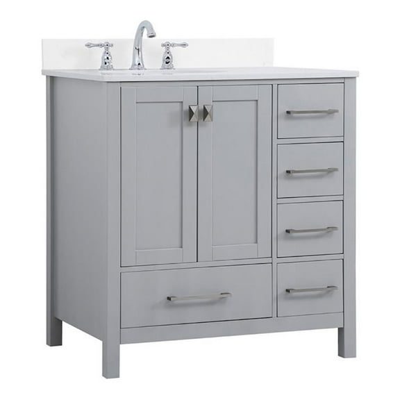 32 inch Single Bathroom Vanity in Gray with Backsplash