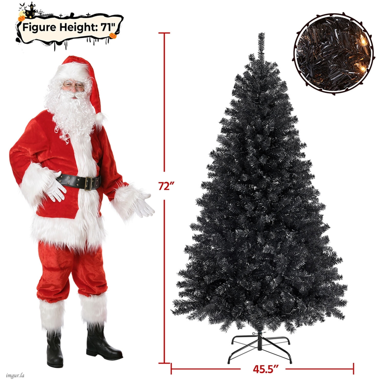 Alden Design 6FT Artificial Pre-lit Christmas Fir Tree with Foldable Stand,300 LED Warm Lights,Black