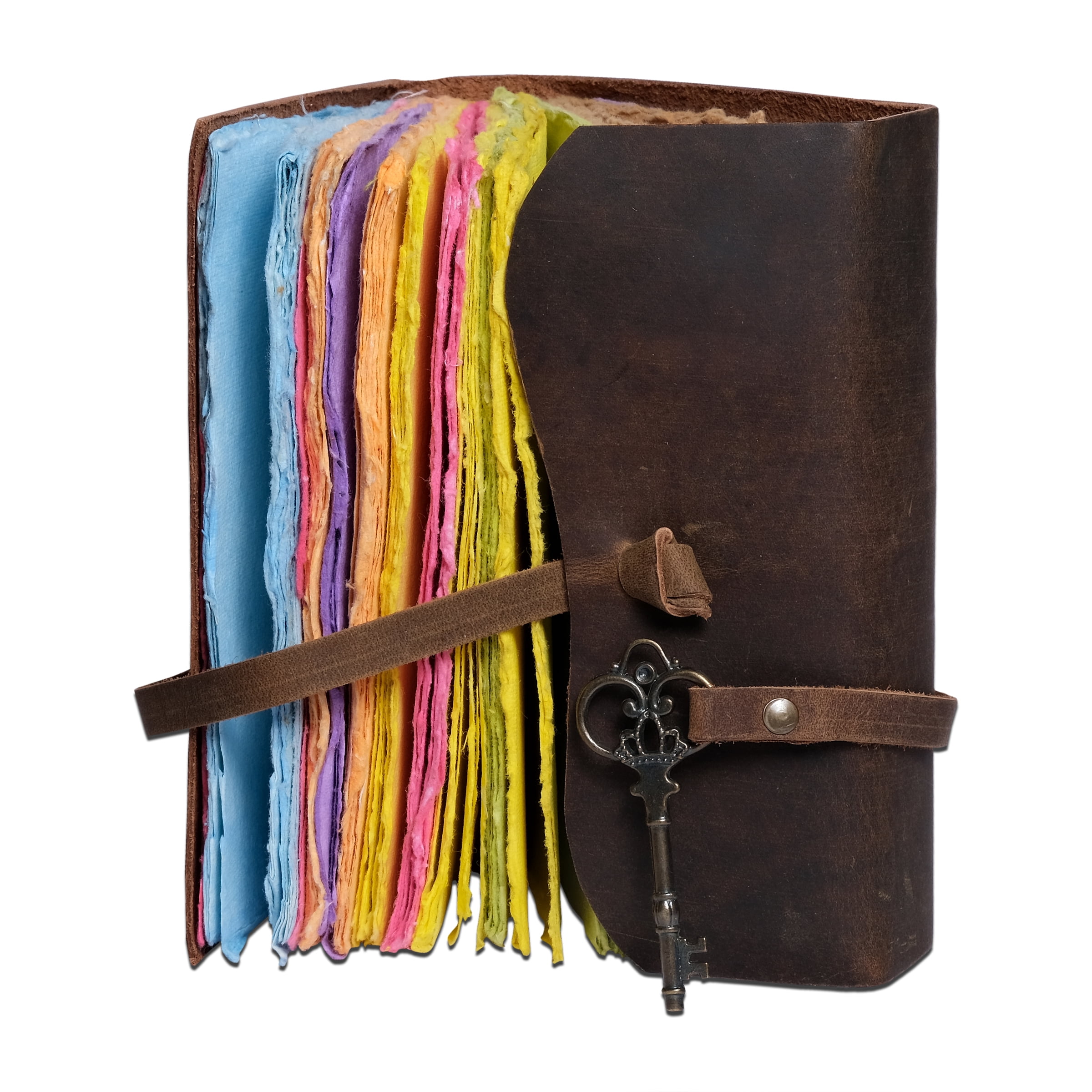 Leather Journal Scrapbook - Journal for Men and Women, Junk Fantasy Vintage Scrapbook Bound Deckle Edge Paper Journal, Photo Album, Gift