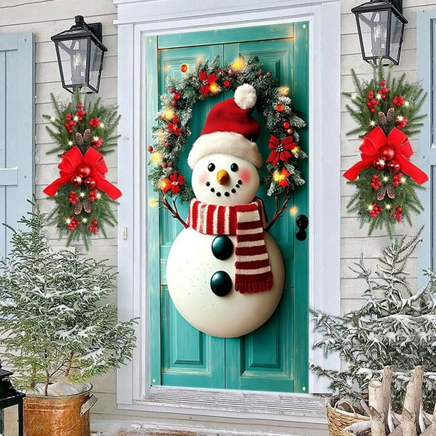 Linnome 35x71 Inch Santa Claus Door Decoration, Christmas Pattern Door Cover for Indoor Outdoor Use, Holiday Decor
