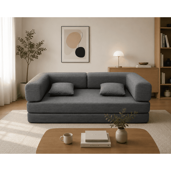 78-Inch Corduroy Convertible Sofa Bed, 2-in-1 Couch, Antique Gray
