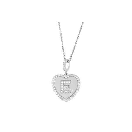E Initial Necklace For Girls Solid Sterling Silver Rhodium Plated Cubic Zirconia Initial Heart Pendant Necklace, E, 18 inches ()