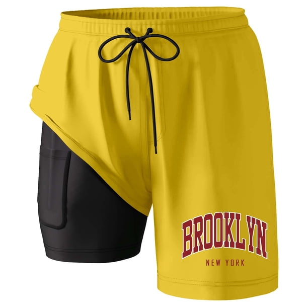 Bañador para hombre con forro compresivo - 95 % poliéster, cintura elástica, estampados coloridos, bolsillos para la playa/natación (S-XXXXXL)