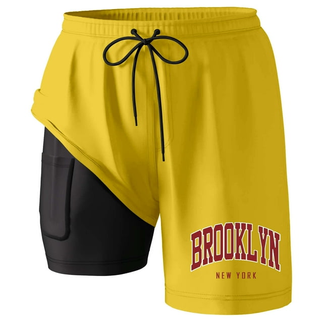 Shorts de Plage Homme Été Mode Imprimé Noix de Coco Double Couche Intérieure avec Poche Short Course Homme Jaune XXXXXL