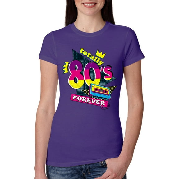 Wild Bobby, Totally 80's Forever Vintage Womens Slim Fit Junior Tee, Purple Rush, Medium