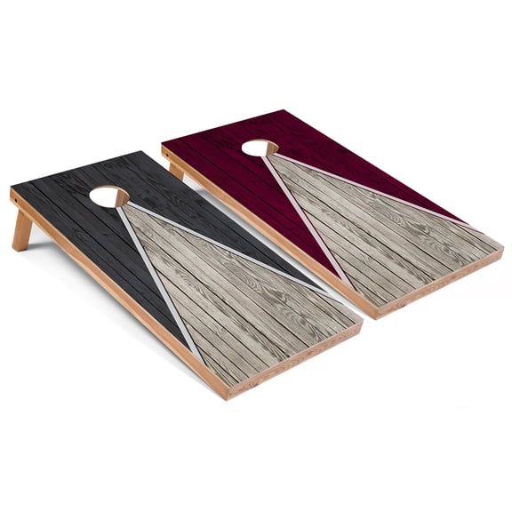 Skip's Garage | Dark Grey and Maroon Pyramid Cornhole Boards | Includes (2) Boards, (8) Bags & Optional Accessories