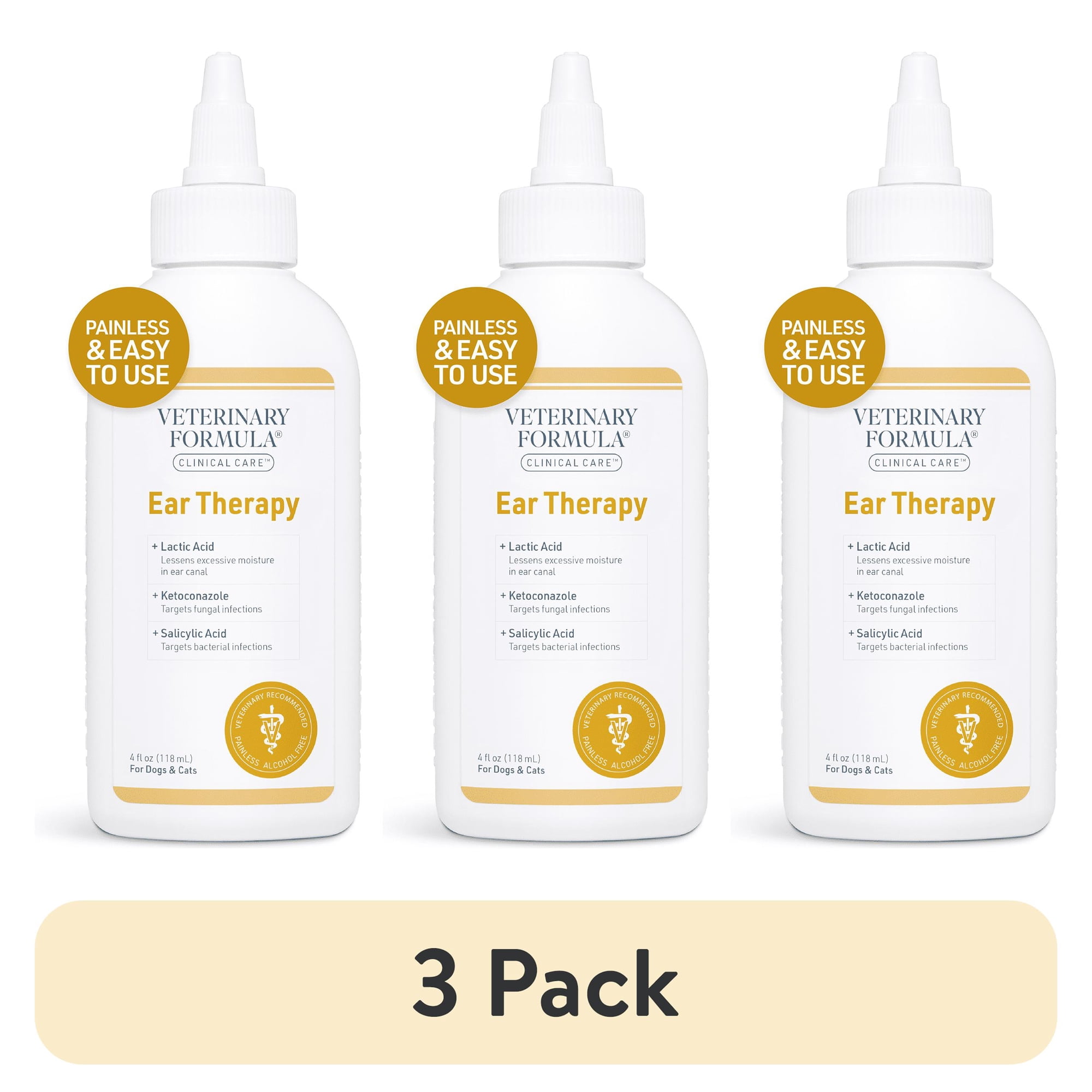 (3 pack) Veterinary Formula Clinical Care Ear Therapy for Dogs and Cats - Soothing Ear Cleaner 4 oz