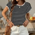 thumbnail image 6 of Ayolanni Crew Neck Womens Tops for Work Flutter Striped Black Short Sleeve T-Shirts Teens Shirts L, 6 of 6