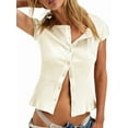 thumbnail image 1 of Women'S Short Sleeve Summer Tops Ribbed Knit Button Down Tight Tees Shirts Going Out Y2K Clothes Apricot M, 1 of 8