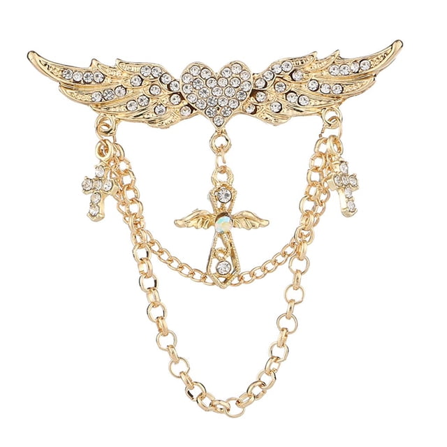 Broche con alas de ángel hecho de puntas de cuello para camisas con cadena s, Oro Yuyangstore Broches de moda para mujer