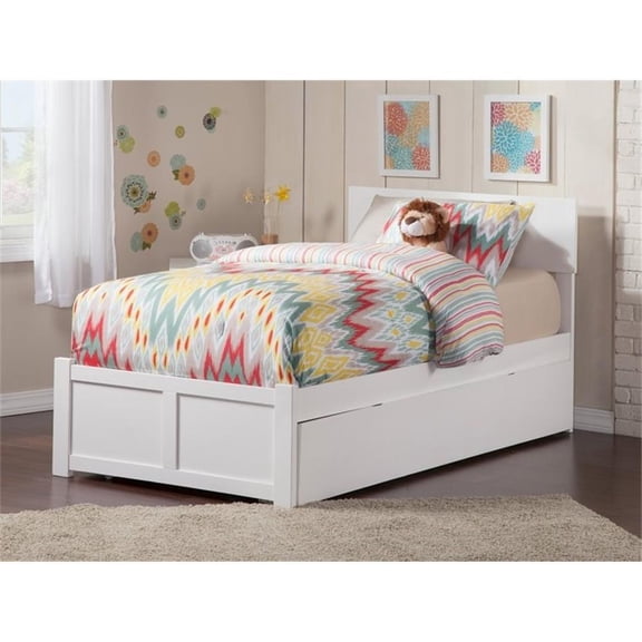 Pemberly Row Twin XL Wood Platform Bed with Footboard & Twin XL Trundle in White
