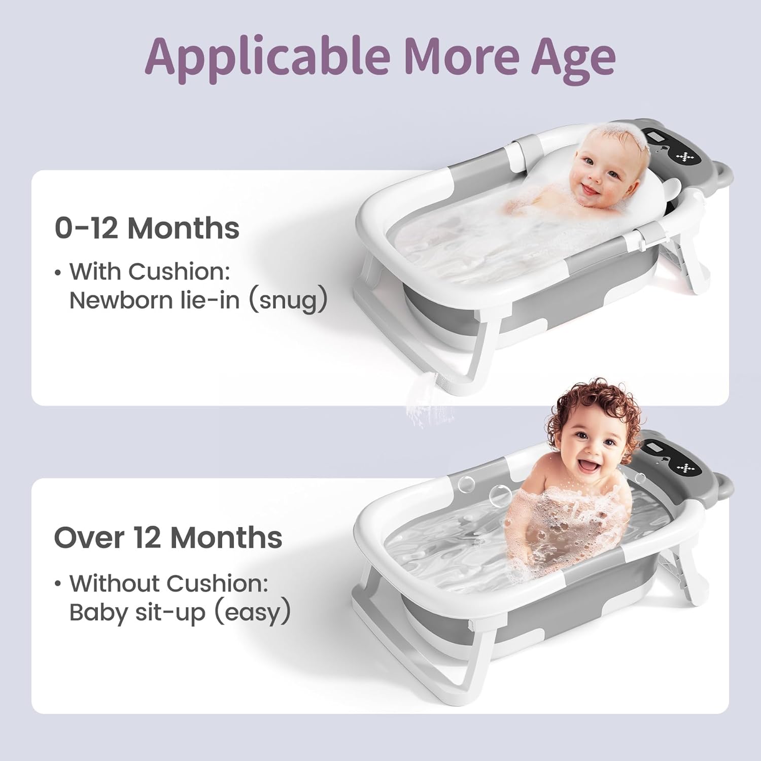 COOSEYA Collapsible Baby Bathtub with Thermometer, Gray photo 5