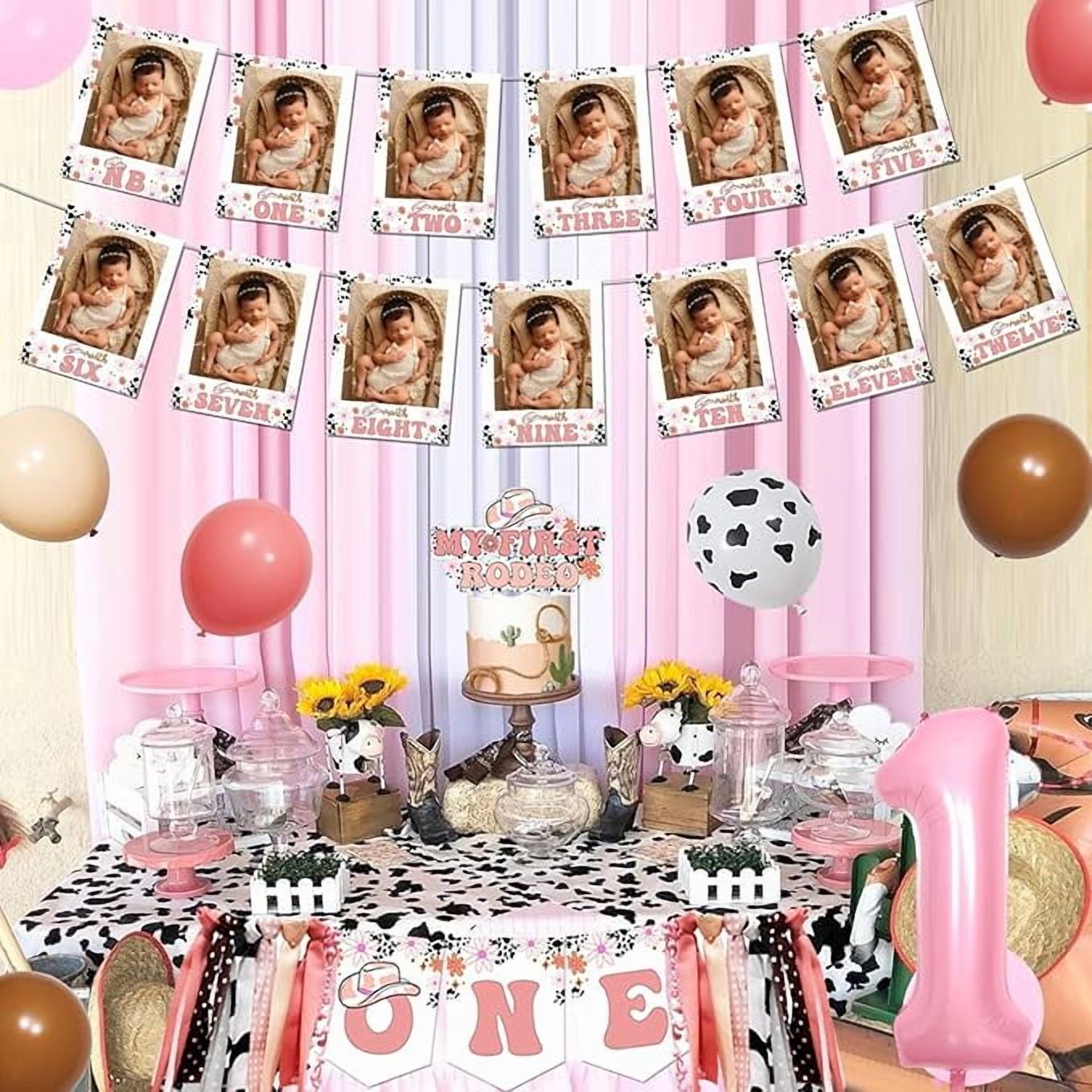 My First Rodeo Birthday decor Pink for Girls Western Cowgirl 1st Birthday High Chair Banner Groovy Monthly Photo Banner Cake Topper Balloon Garland Arch Kit for Girls 1st Birthday Party Supplies