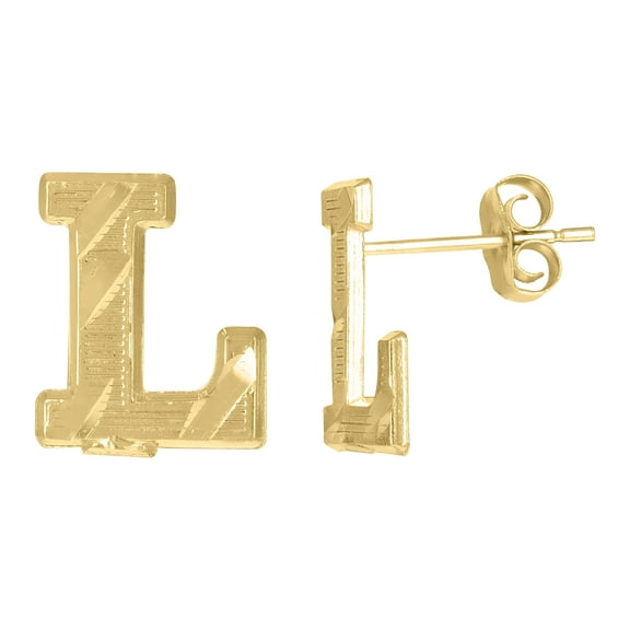 10k Yellow Gold Mens Initials Letter L Stud Earrings