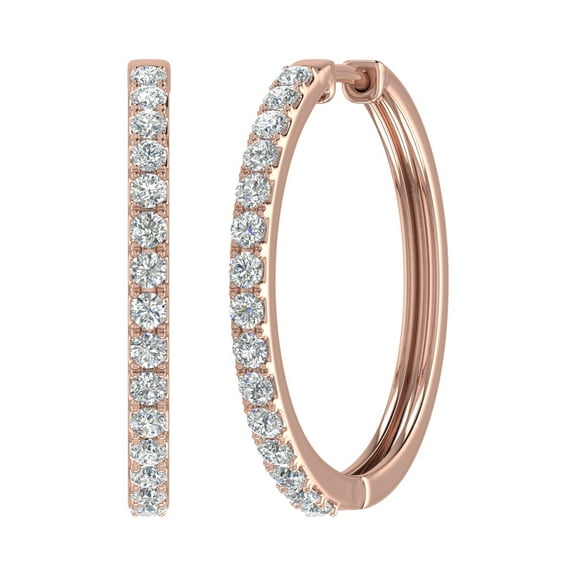 1 Carat Diamond Hoop Earrings in 14K Rose Gold