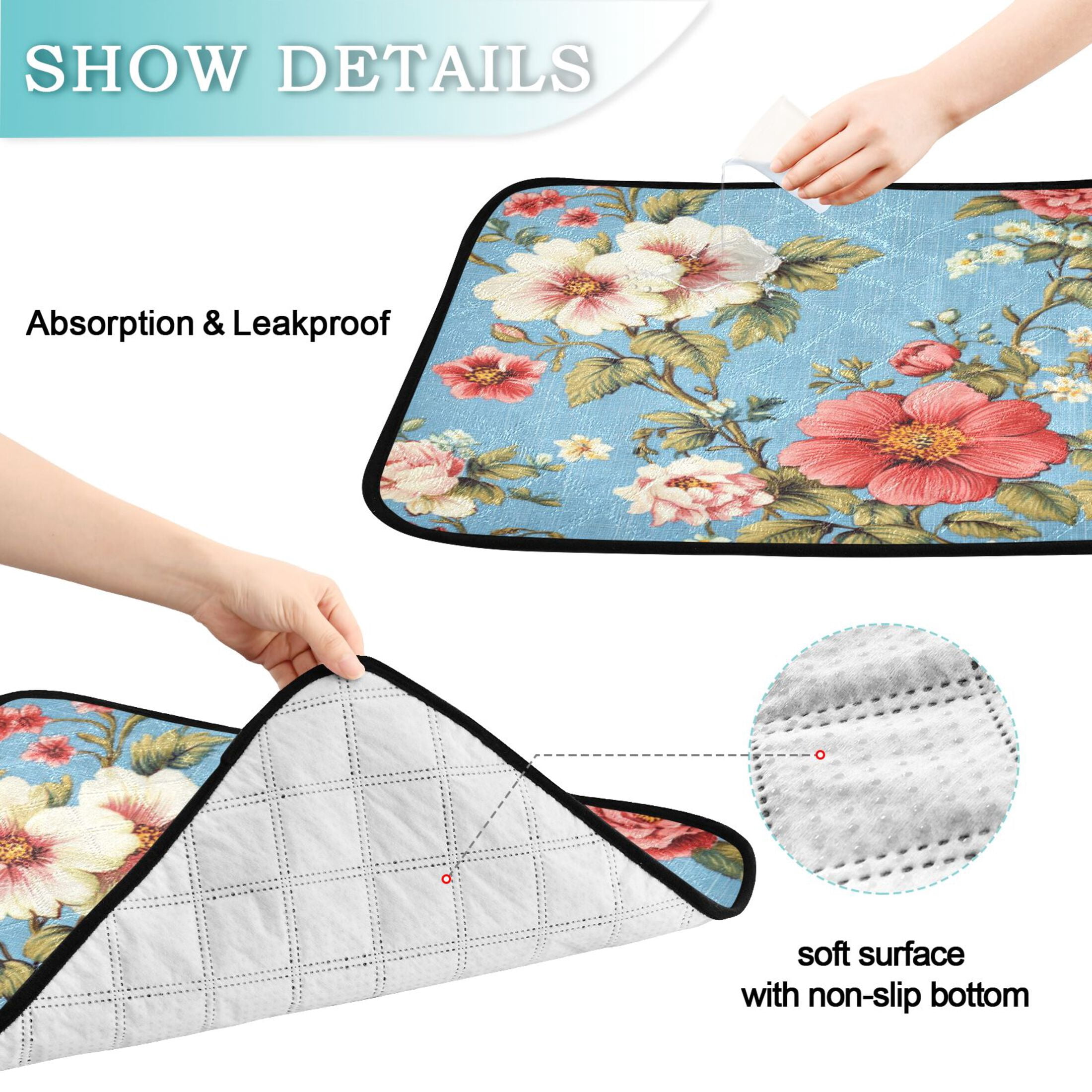 Qxltty Red and White Vintage Flowers Cat litter Pads Pet Set of 3 Diaper Mats Center Anti-leakage Layer Absorbent Soft and Comfortable