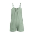 thumbnail image 6 of Women's Stylish Casual Round Neck Loose Solid Color Suspenders Romper Body Bodysuit Linen Overalls Womens Culottes Jumpsuit with Pockets for Women Womens Jumpsuits plus Size Womens Rompers Denim Linen, 6 of 7