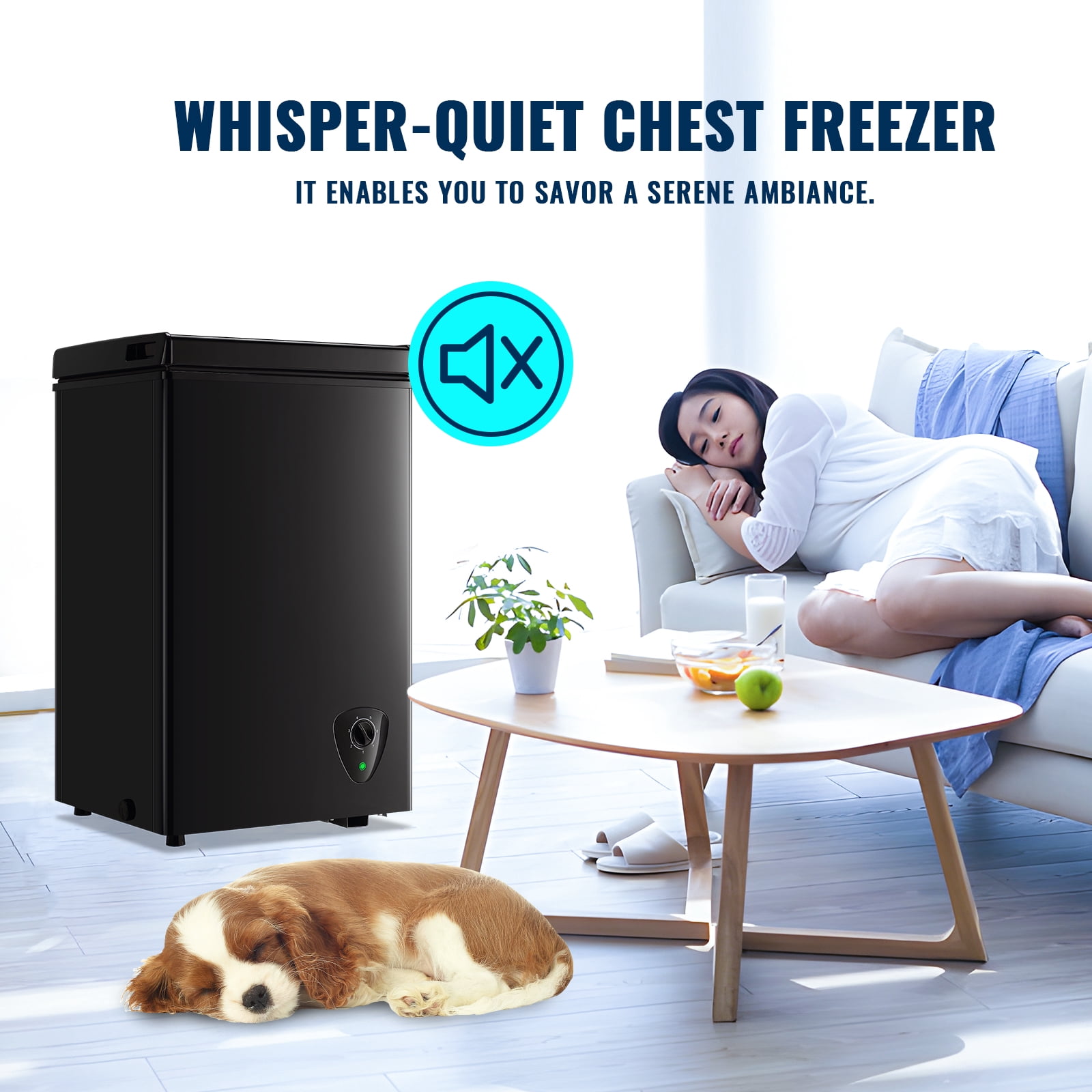 WANAI 2.45 Cu.ft,Chest Freezer,Deep Freezer,Removable Storage Basket Freezer,Black
