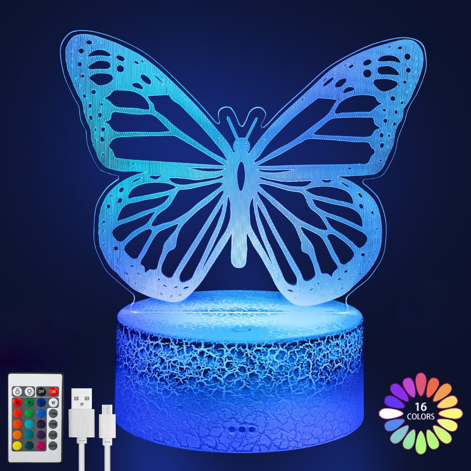 3D butterfly acrylic visual table night light 7 color led sport lighting lamp 