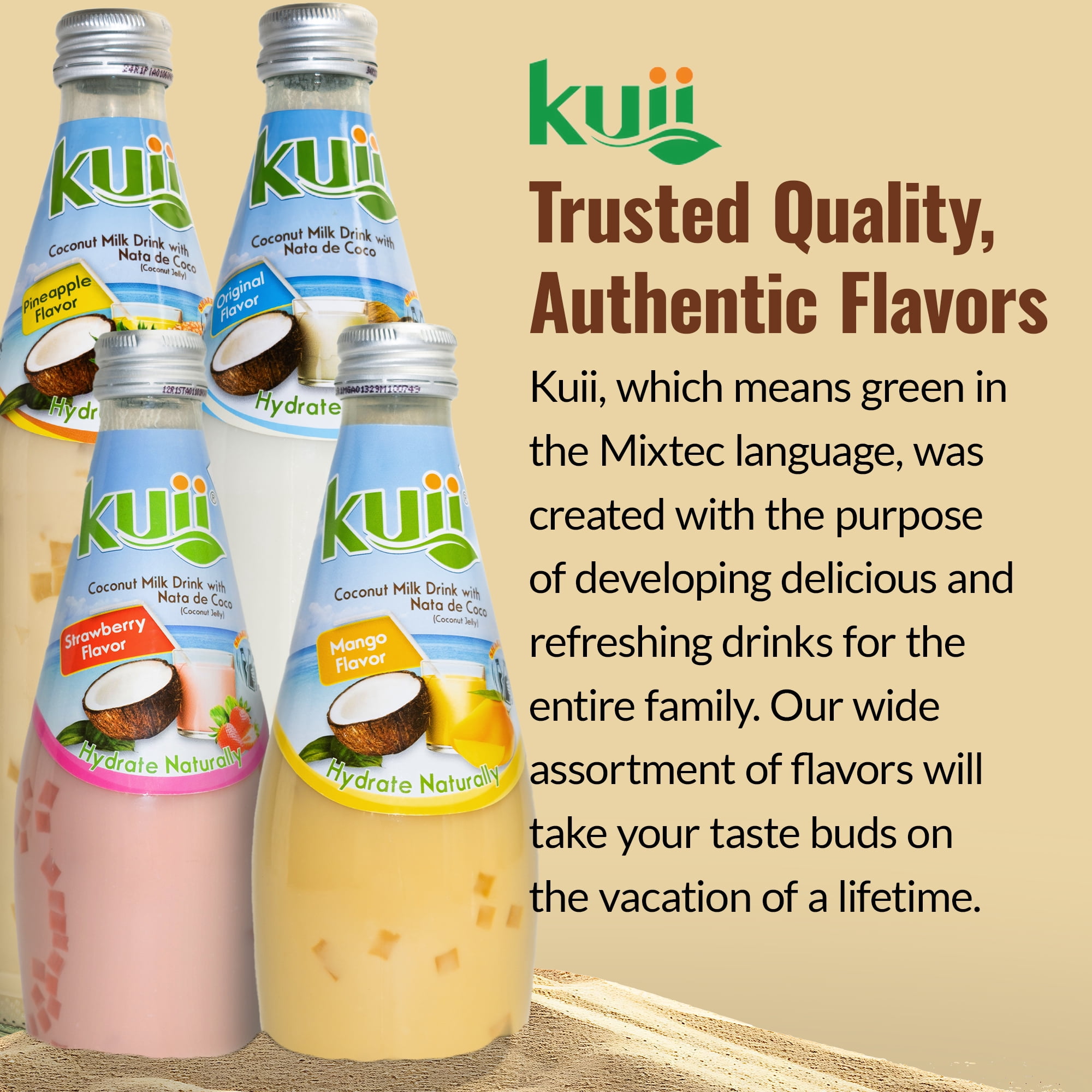 Kuii Drinks Coconut Milk with Nata de Coco, Original, 290 mL Single Glass Bottle