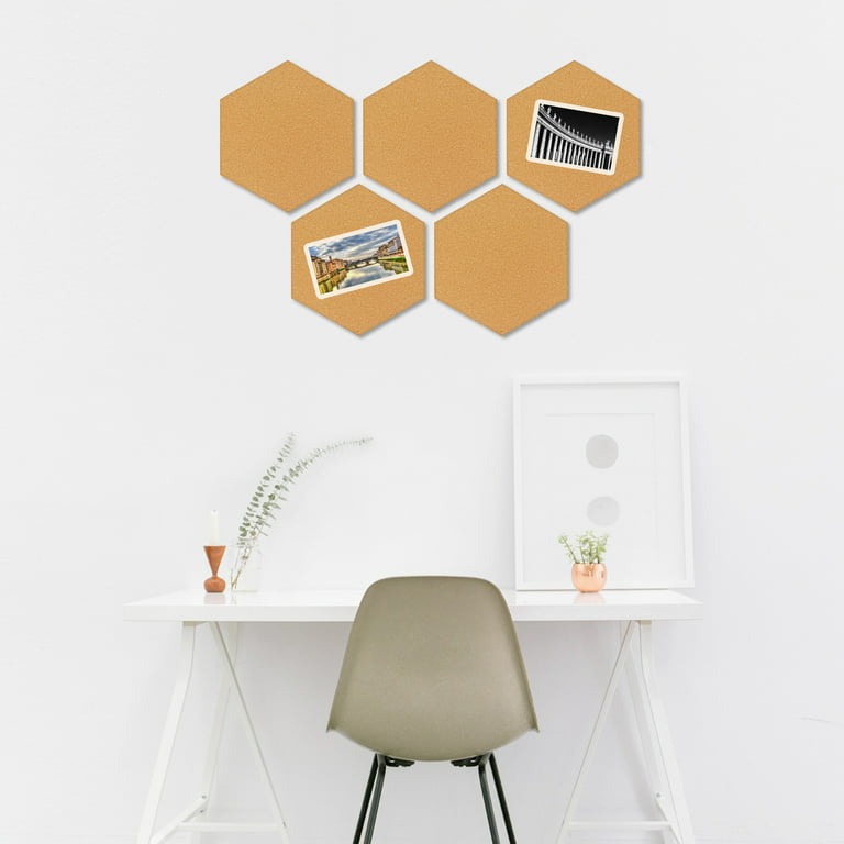 BlueGift Hexagon Cork Board Tiles 11.81”X 10.24” – 1/2” Thick Self Adhesive  Cork Board for Wall - 4 Pack Bulletin Board Pin Board Cork Tiles for