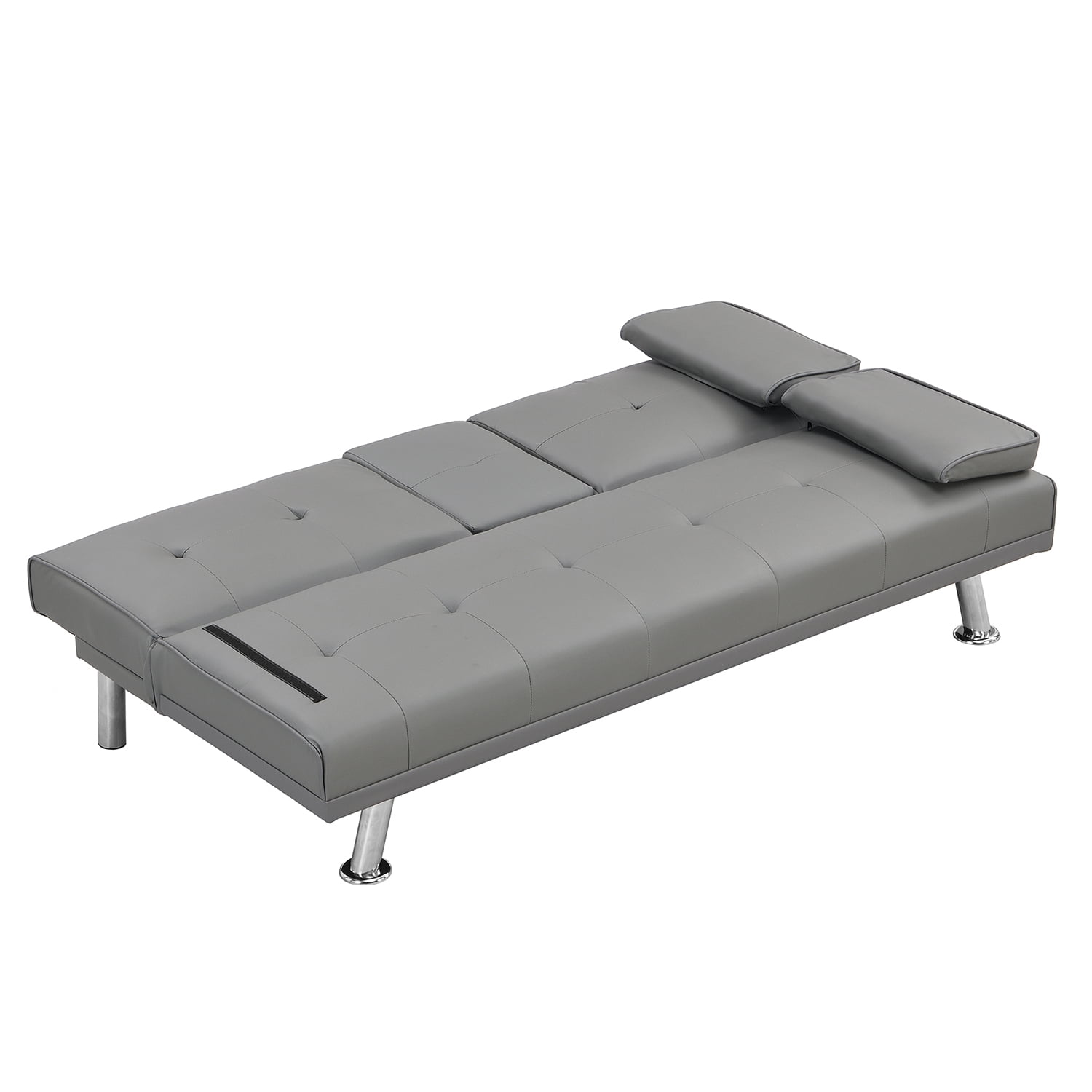 Kadyn Futon Sofa, Mid Century Sofa Bed with Armrest, Leather Futon for Office, Gray Kadyn Futon Sofa, Mid Century Sofa Bed with Armrest, Leather Futon for Office, Gray